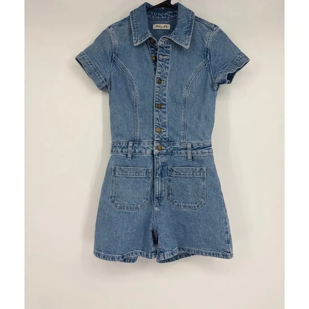 Rolla's Sailor Denim Romper in Lily Blue